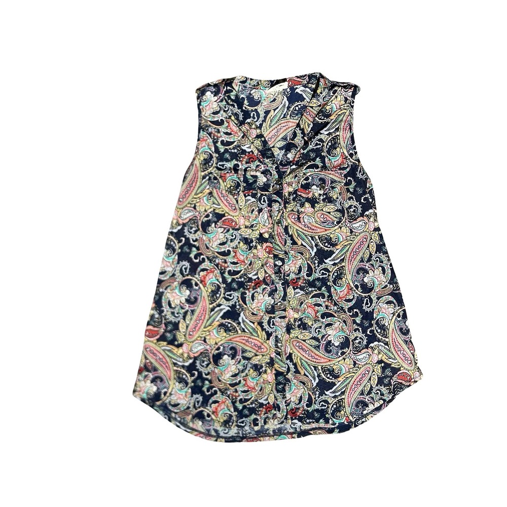 Ember Paisley Sleeveless Blouse Navy Floral Boho Tunic Top Women Large Flowy